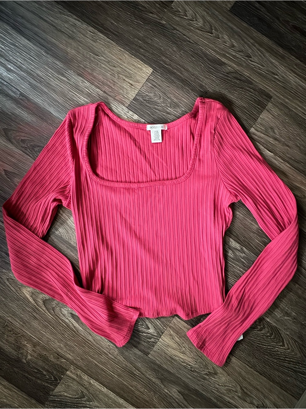 Bozzolo Ribbed Long-Sleeve Scoop Neck Tee - Raspberry